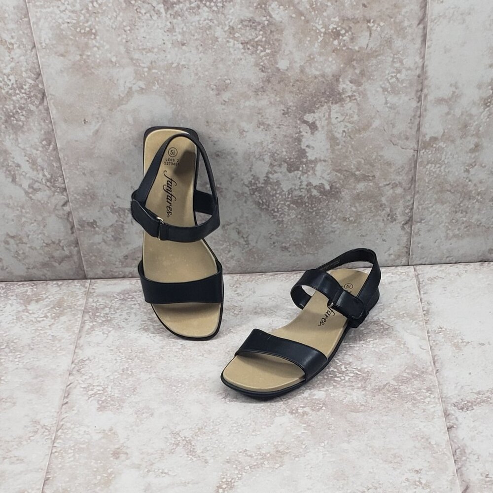 Adjustable Black Comfort Wave Fanfares Lois Slingback Square Heel Sandals Sz 5.5